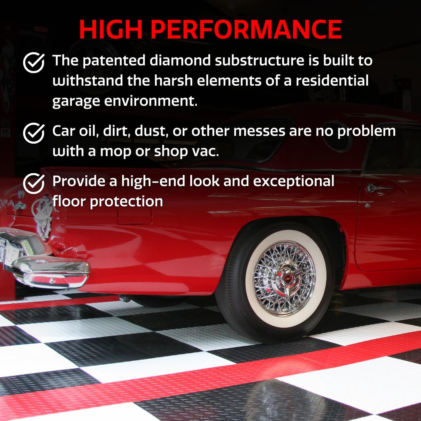 Big Floors RaceDeck Garage Floor Tiles, Interlocking Garage Flooring, Diamond Plate Pattern Heavy-Duty Copolymer Modular Tile (Black, 48 Pack of 12 x 12" Tiles, 48 Sq Ft)