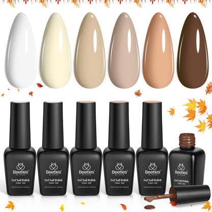 Beetles Jelly Gel Nail Polish Set, 6 Colors Milky White Nude Pink Brown Sheer Gel Polish Kit Nail Concealer Translucent Effect Soak Off Uv French Nail Art Gift for Women Ultimate Monochrome Collection