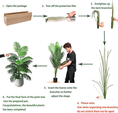 4ft 2pcs Large Artificial Plants Fake Palm Tree Tropical Palm Leaves Faux Palm Plants Tall Tree Indoor Real Touch Plastic Monstera Leaves for Home Garden Outdoor Office Decor (4ft/125cm-2pcs)