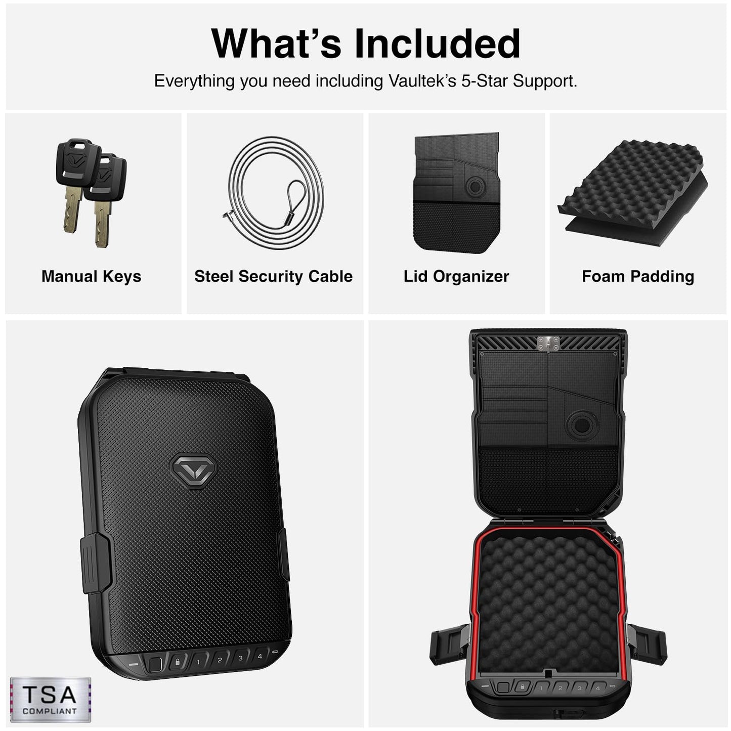 VAULTEK LifePod 10 Compact Lockable Weatherproof Case with Built-in Lock, Steel Security Cable, & TSA Handgun Case or Car Safe, Portable Travel Pistol Safe/Covert Black/Biometric