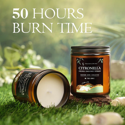 Citronella Candle, Indoor Outdoor Lemongrass Scented Candle，Natural Soy Wax Jar Candle, 50-Hour Burn Time, 7 oz