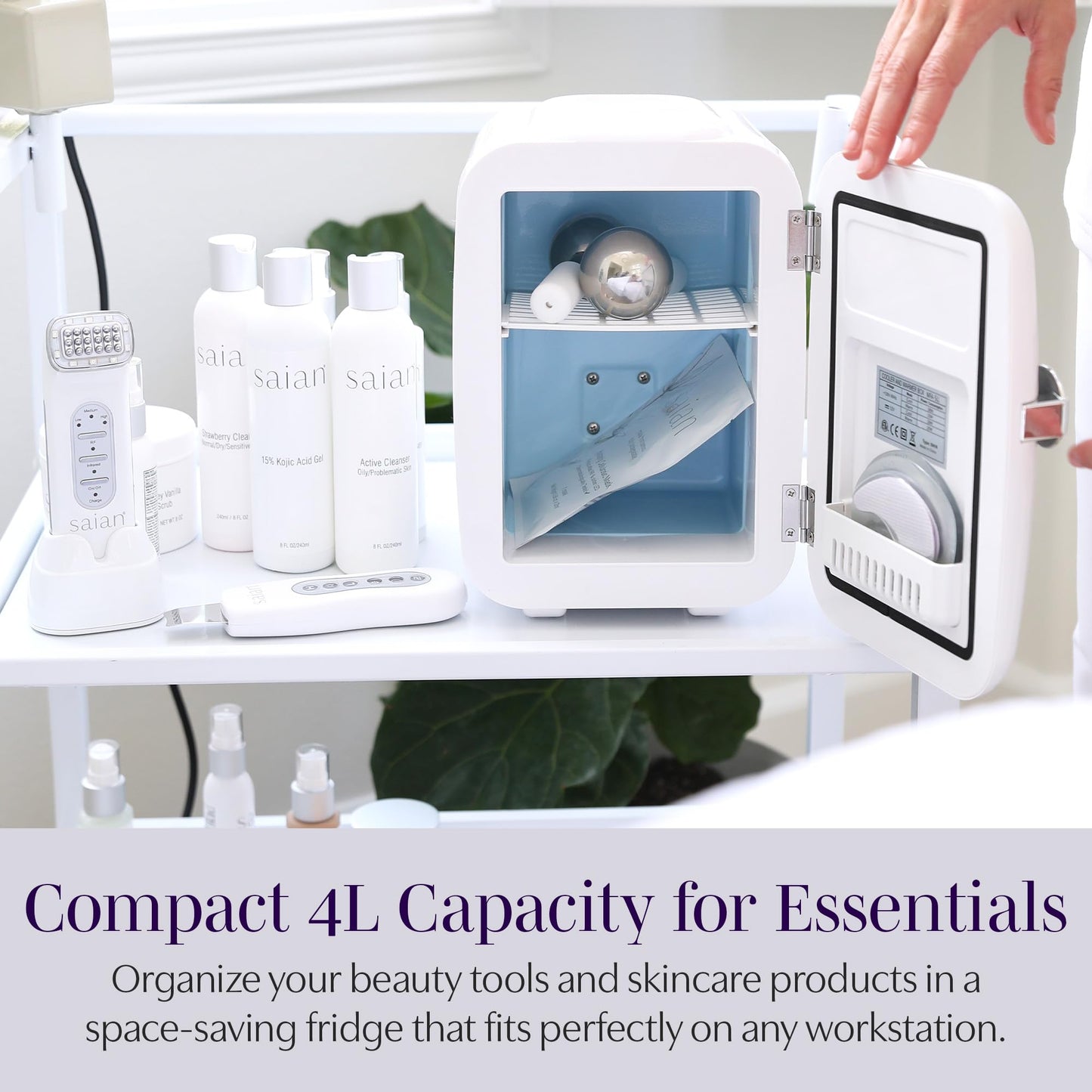 Saian Esty Fridge for Skincare Products - Compact 4L Portable Mini Fridge with Quiet Dual Cooling and Warming for Beauty Tools - Ideal for Desktop, Office or Countertop Use in Home, Spa or Studio