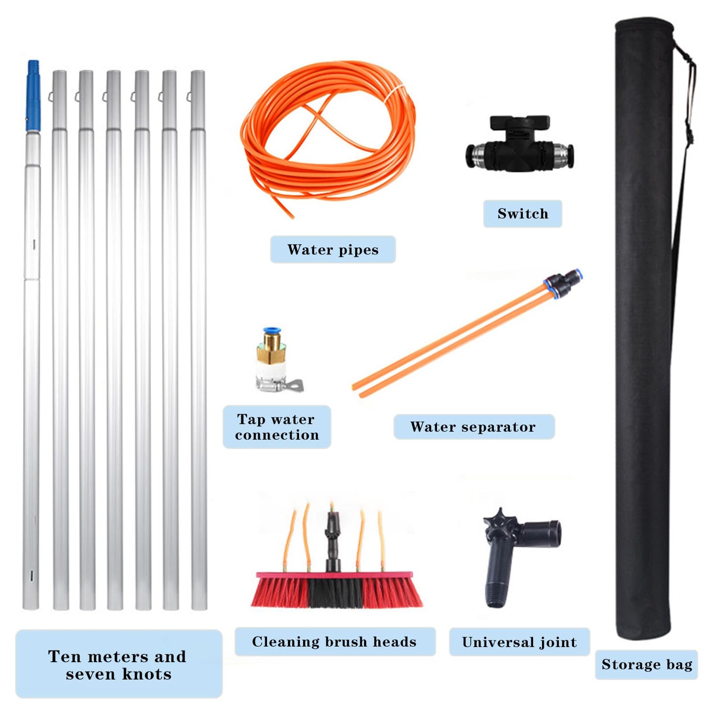 35 FT Water Fed Pole Kit Adjustable Solar Panel Cleaning Kit Cleaner Tool for Window Glass Roof Outdoor Glass Brush Window Washing Equipment (35FT)