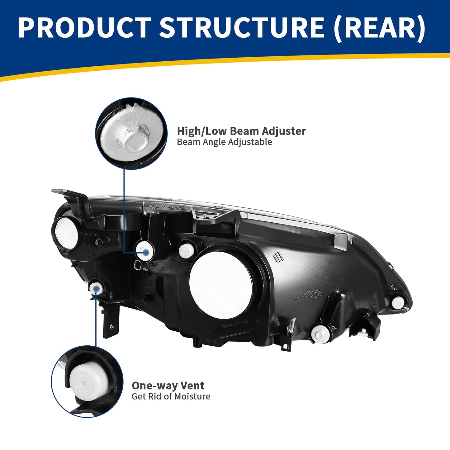 AUTOSAVER88 Headlight Assembly Compatible with 2001 2002 2003 Civic 4-Door Sedan Driver and Passenger Side Black Housing Amber Reflector Clear Lens