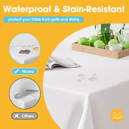 Niuara White Plastic Tablecloths - 16 Pack 54" x 108" Waterproof Disposable Covers for Parties & Events