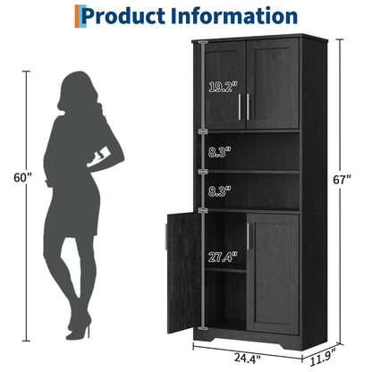 GarveeHome 72'' Tall Kitchen Pantry Cabinet, Freestanding Storage Cabinet with Doors and Shelves, Wooden Food Pantry Farmhouse Cupboard Buffet for Kitchen Dining Living Room, Black
