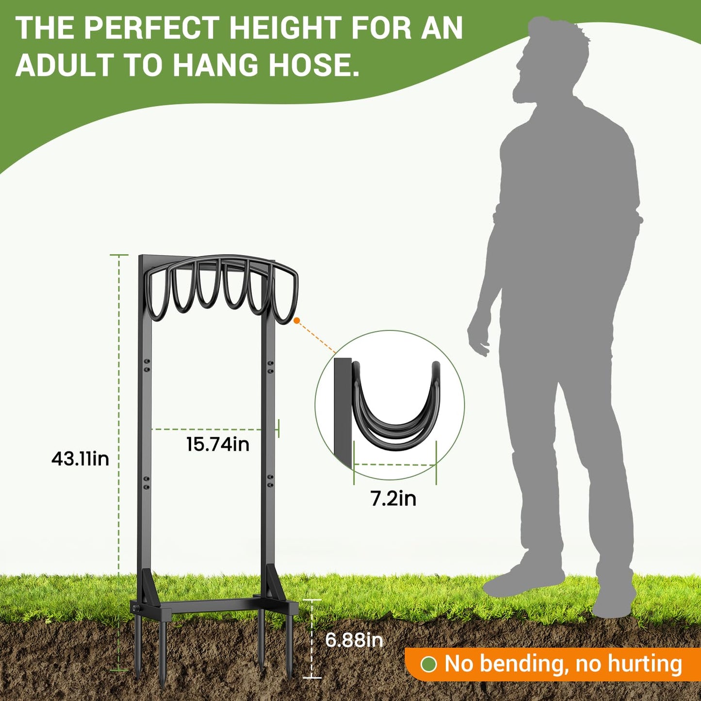 Pattiumo Garden Hose Holder with 4 Spikes, Water Hose Holders for Outside, 150ft Garden Hose Storage Heavy Duty Hose Hanger Metal Hose Stand Detachable Hose Reel Rack Organizer