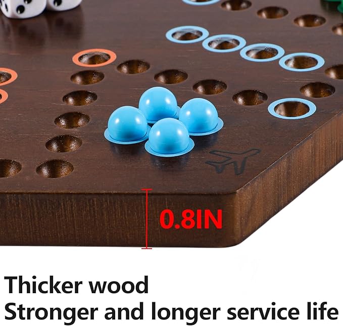 HOROW 20 inch Wahoo Marble Board Game for 4-6 Players - 2 Sided Painted Wooden Board - Thicken Dice Marbles Game - Perfect for Family &amp Party Game Nights （Fire Color）
