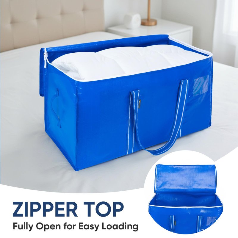 BALEINE 2-Pack Oversized Moving Bags with Reinforced Handles, Heavy-Duty Storage Tote for Clothes, Moving Supplies (Royal Blue, 2-Pack)