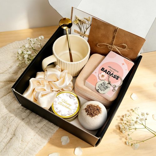EOECL Happy Birthday Gift Box for Women - Relaxing Spa Basket for Best Friend, Mom, Coworker - Unique Gift Set with Affirmation Cards - Perfect for 18th 30th 40th 50th 60th Birthday