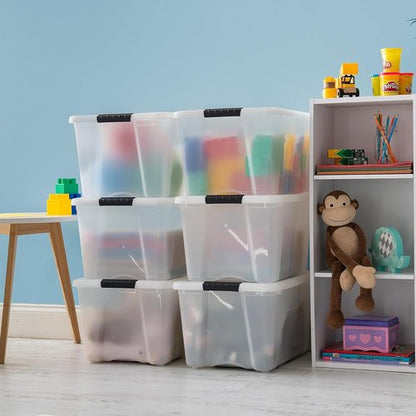 IRIS USA 40 Qt Stackable Storage Bins with Lids | BPA-Free, Durable Organizing Solution - Pearl, 6 Pack