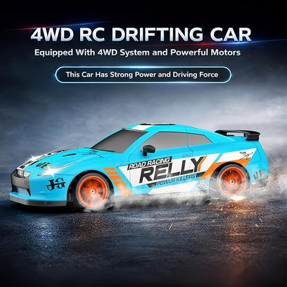 RC Drift Car Remote Control Car 2.4GHz 1:24 Scale 4WD 15KM/H High Speed Model Vehicle LED Lights Drifting Tire Racing Sport Toy for Adult Boys Girls Kids Gift 2Pcs Rechargeable Batterie