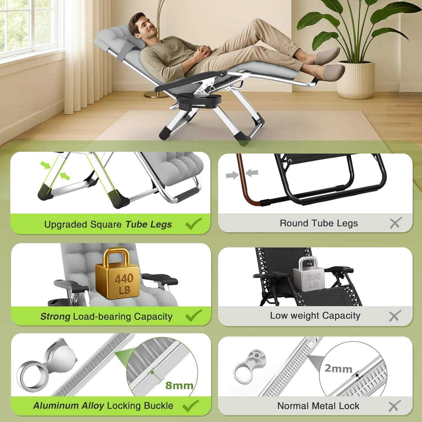 Suteck Zero Gravity Chair - Reclining Camping Lounge Chair with Removable Cushion & Cup Holder | Outdoor & Indoor Use