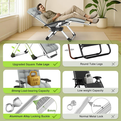 Suteck Zero Gravity Chair - Reclining Camping Lounge Chair with Removable Cushion & Cup Holder | Outdoor & Indoor Use