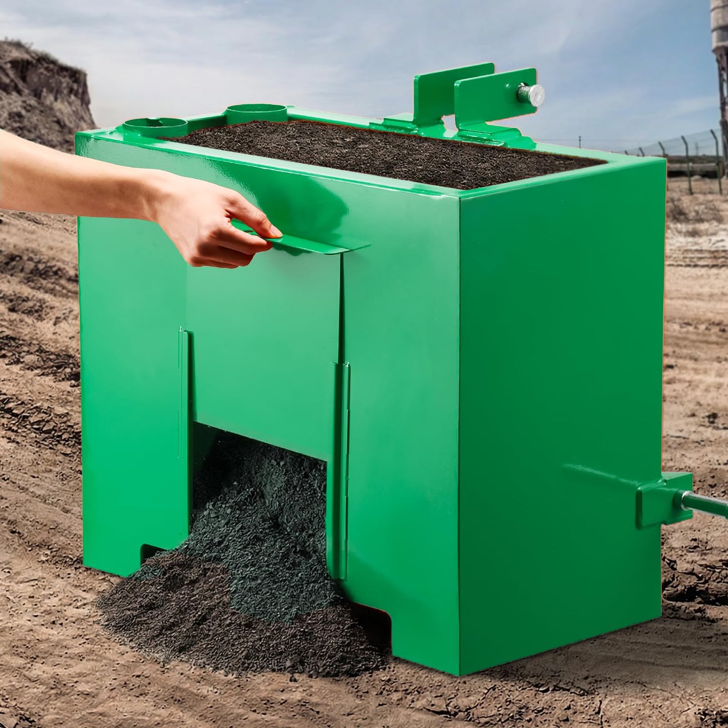 VEVOR Ballast Box, 3-Point Category 1 Tractor Ballast of 800 lbs Capacity, with Standard 2 Inch Hitch Receiver, Heavy-Duty Steel 3.2 ft³ Large Volume Durable Loader Attachment with Sliding Door, Green