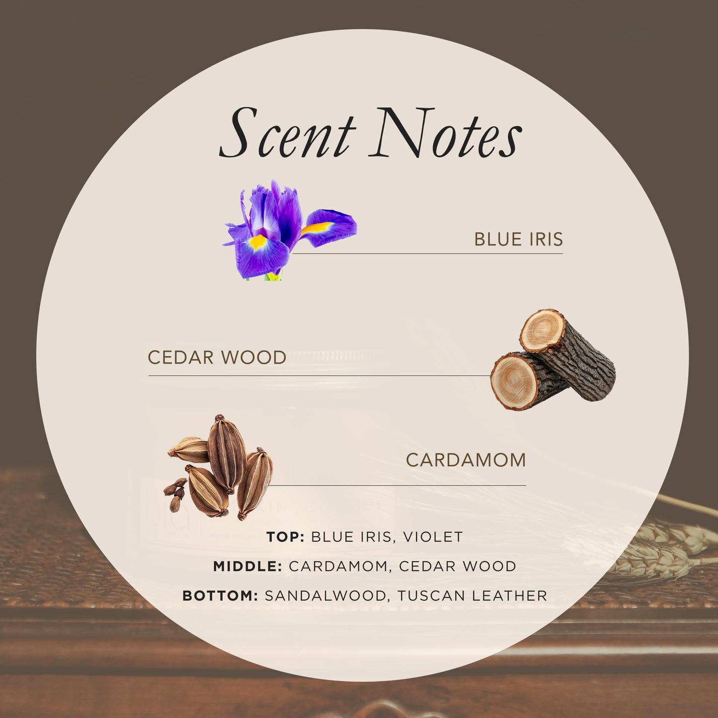 Bia Candle Co. Smokin' Cowboy Candle, Tuscan Leather Sandalwood Cedar Soy Candle, Blue Iris, Perfume-Inspired, Hand Poured USA, High Fragrance Load, Lead-Free Wick, Date Night, 7 oz