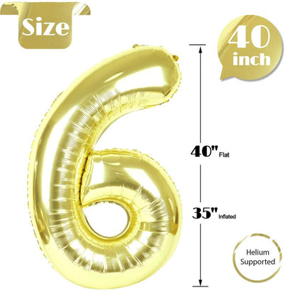 Light Gold Number 6 Balloon 40 Inch, 6th Birthday Party Decorations for Children, Giant 6 Foil Balloon for Party Supplies