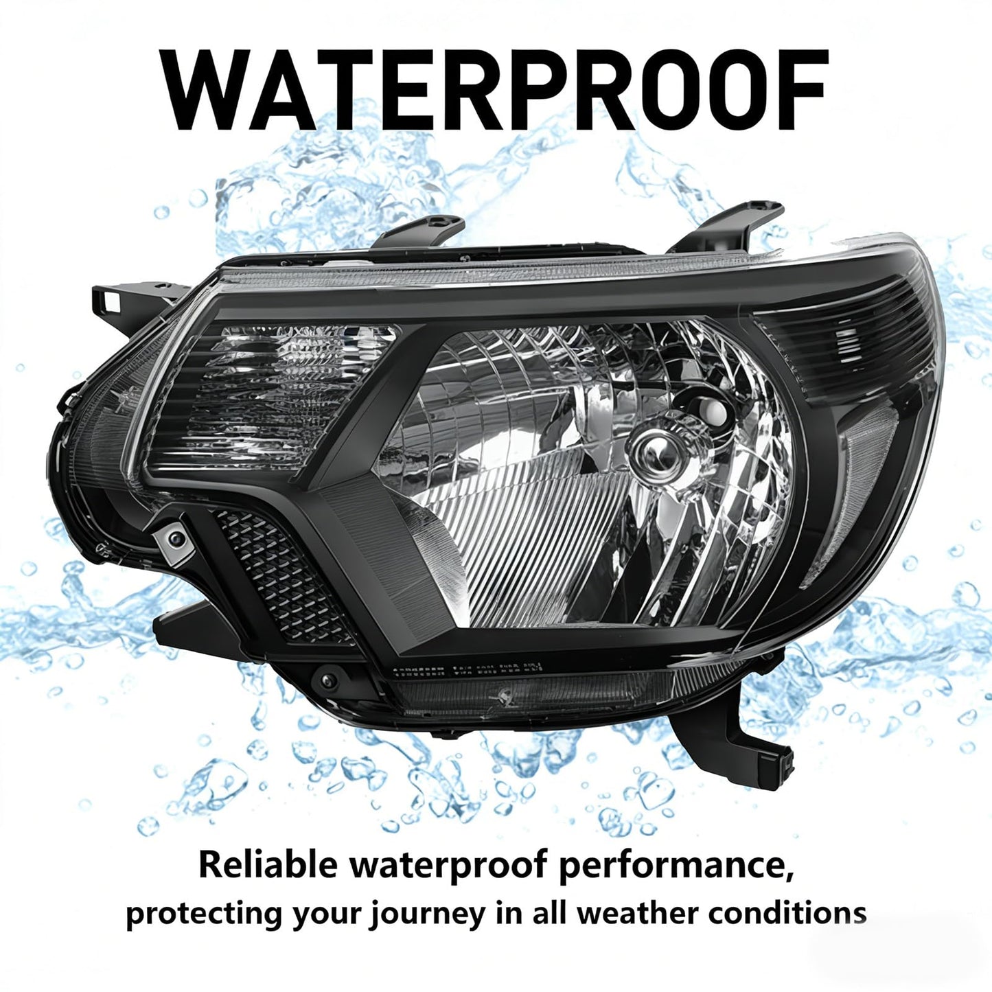 ATOMTEC Chrome Headlights Assembly Fit For 2012 2013 2014 2015 Toyota Tacoma Black Housing Clear Reflector Halogen headlamp Replacement Driver Passenger Side TO2503182 TO2502182