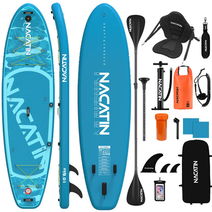 NACATIN Inflatable Stand Up Paddle Board for All Skill Levels, 10'6'' SUP Board for Adults with Non-Slip Deck, Full SUP Accessories & Kayak Seat, Great Stability for Lake, Ocean, Yoga & Fishing