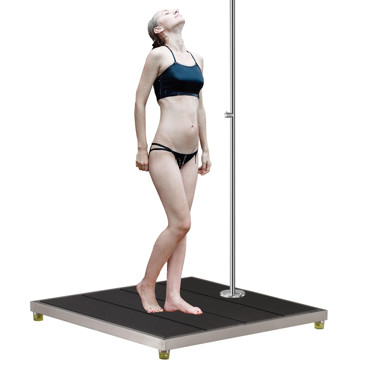 Wayime 33 * 30" Plastic Wood with Stainless Steel Frame Dark Grey Outdoor Shower Stand Platform Without Outdoor Shower, Help Mount Outdoor Shower Without Using Concrete&Without Calling Plumber