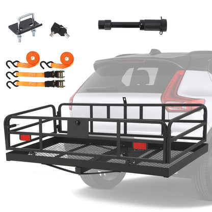 Trailer Hitch Cargo Rack, Folding Hitch Mount Cargo Carrier with High Side Rails, Cargo Carrier Fits 2" Receiver for RV Truck SUV Van, 500 lbs Weight Capacity, 60" L×24" W×14.9" H