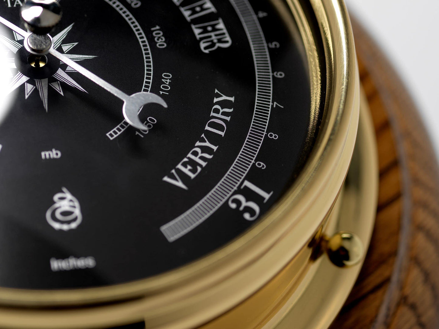 Tabic Prestige Solid Brass Traditional Barometer - Handmade in England - Mounted on a Solid English Oak Mount - Accurate Weather Forecasting - Combined Elegance and Precision