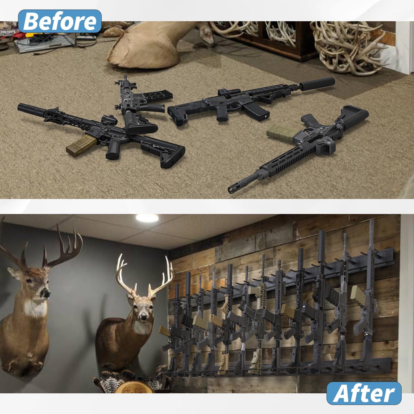 Upbci Gun Rack Wall Mount, Aluminium Alloy Gun Racks for Wall, Adjustable 4/8/12 Slot Indoor Gun Racks Securely Hold Shotguns Rifles Rack