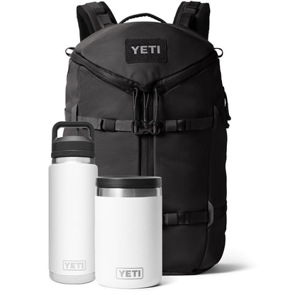 YETI Rambler 26 oz White Chug Cap Bottle and 16 oz White Food Jar, Leakproof, Vacuum Insulated with YETI Ranchero 27L Backpack, All-Day Utility Pack, Black