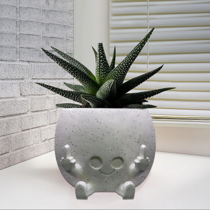 Toparad Smiling Plant Pot with Middle Fingers Up, Face Planter Pot Resin Flower Planters for Indoor Outdoor Plants Succulent Pots for String of Pearls Plant Live Gift Ideas for Mother (White)