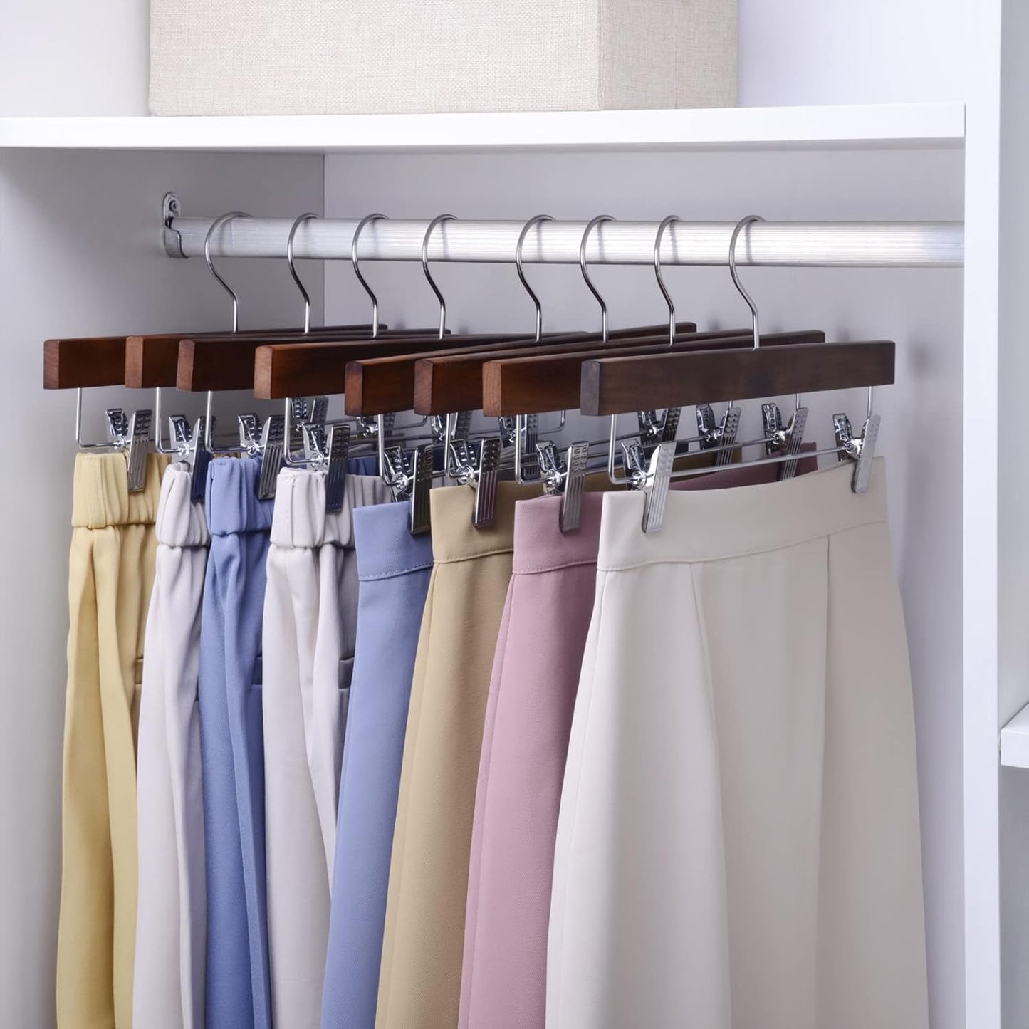 Nature Smile Wooden Pants Hangers with Clips - 10 Retro-Style Trousers Holders