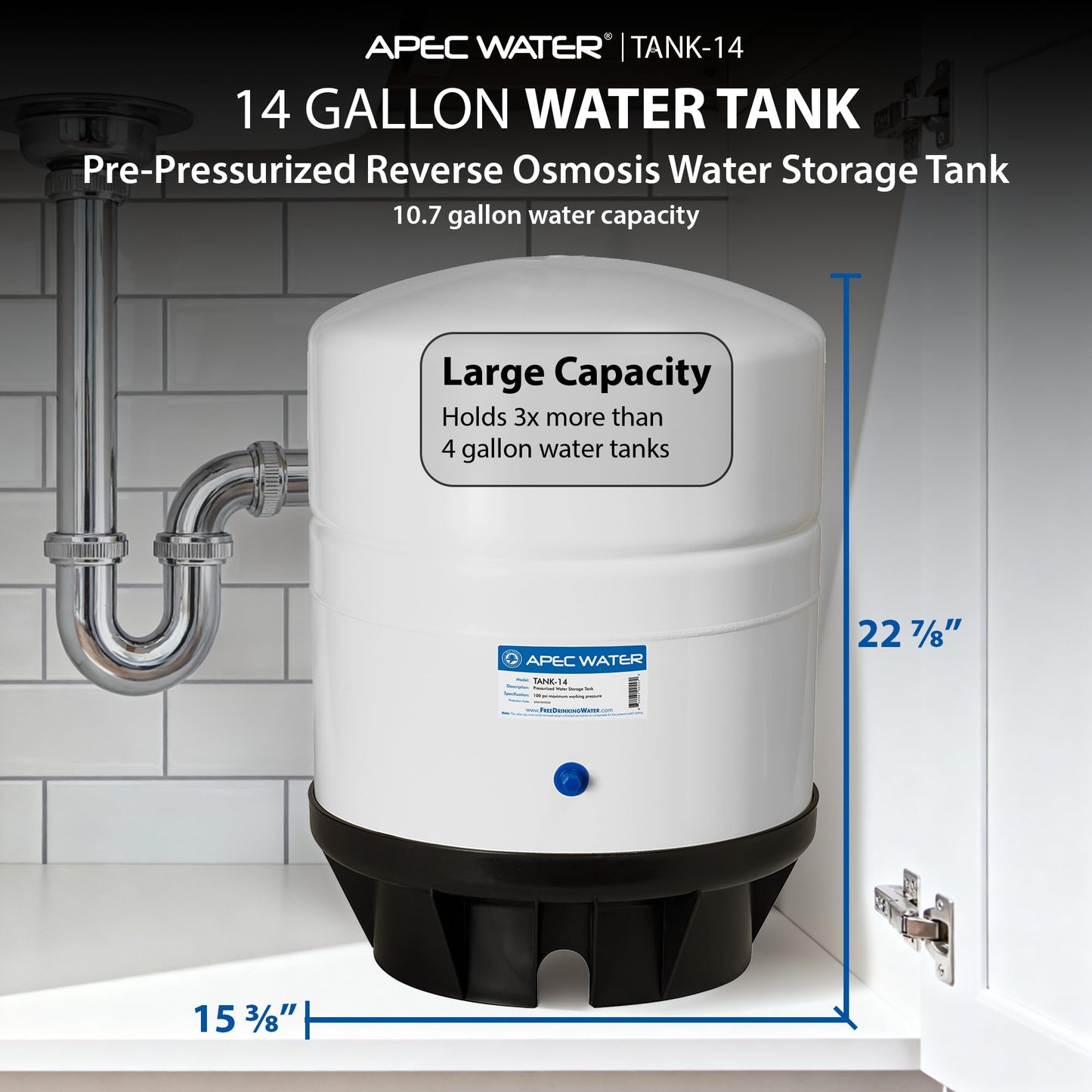 APEC TANK-14 14 Gallon Pre-pressurized Reverse Osmosis Water Storage Tank