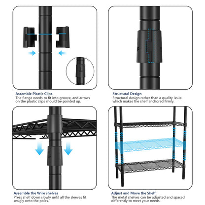 VANZBON Heavy Duty Closet Garment Rack, 6 Tiers Adjustable Metal Freestanding Expandable Clothing Storage with 4 Hanger Rods, Easy to Assemble Wardrobe, 71.4" H x (70" - 88.2") L x 14" D, Black