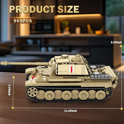 Reobrix Pudel Tank Building Block Set for Adult WW2 Military German Tank Model Set 77034 World of Tanks Authorized Products MilitaryToys Building Set for Military Fans Boys Kids Age 14+ (969PCS)