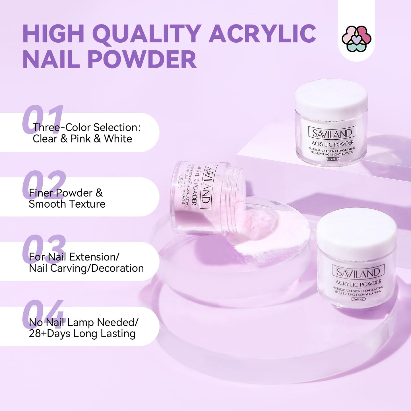 SAVILAND Essentials Acrylic Nail Kit Starter: Acrylic Nail Kit for Beginners with Everything White Pink Clear Acrylic Powder and Liquid Set #8/10/14 Nail Brush Forms Manicure Tools Home Nail Salon DIY