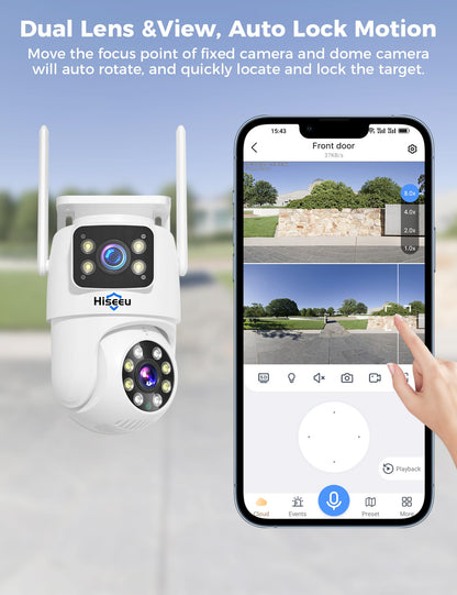 Hiseeu Wireless Security Cameras Outdoor, 5G & 2.4G WiFi Pro, Wireless Home Security Camera System, Dual Lens, 360° Pan & Tilt, Auto Tracking, Color Night Vision, 1TB HDD No Subscription, Need Plug In