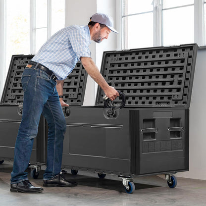 Diandian Cable Trunk Road Case with Wheels and Divider, 44" x 22" x 24" Stackable Heavy Duty ATA Rolling Utility Road Case, for Pro Audio & DJ Equipment Storage, Transport for Touring with Casters