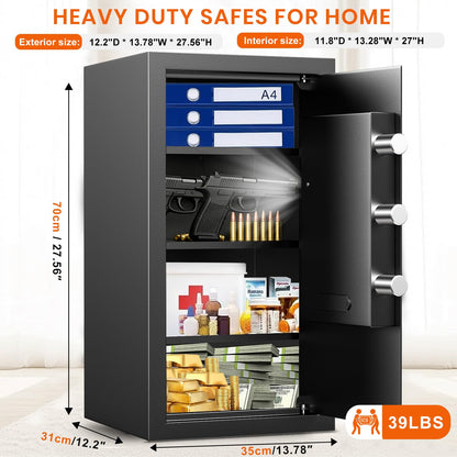 6.2 Cuft Large Home Safes Water and Fireproof with Digital Keypad & Key Lock, Fire Security Safe Box with 3 Removable Shelves, Fireproof Safes for Money Documents Jewelry, 27.56"H x13.78"W x 11.81"D