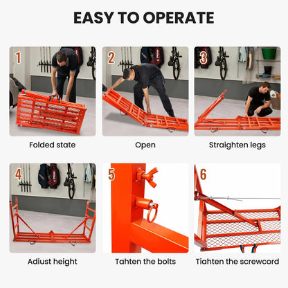 Foldable Scaffolding Platform, 70.8x15.2x36.2-62 Inch Portable Work Platform, 770 Lbs Capacity, Adjustable Height Industrial Step Ladders, Ideal for Painting, Wiring and Home Decor, Red