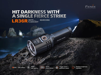 Fenix LR36R 10000 Lumen LEP Long Throw Beam Search and Rescue Flashlight with EdisonBright Charging Cable Carrier