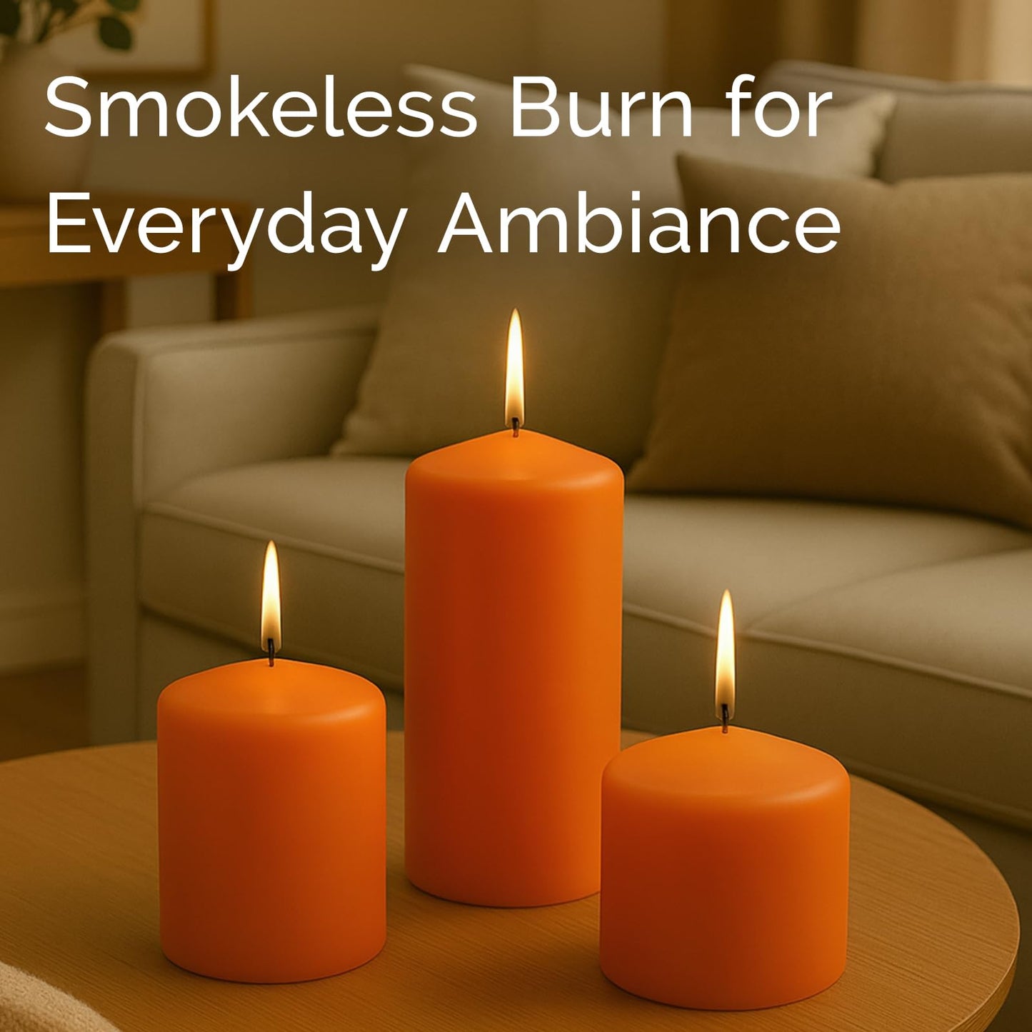 Stonebriar Unscented Pillar Candles – 65 Hour Burn Time, Long-Lasting Wax Candles for Weddings, Holidays, Home Décor & Special Events, Pack of 6, Orange, 3" x 6"
