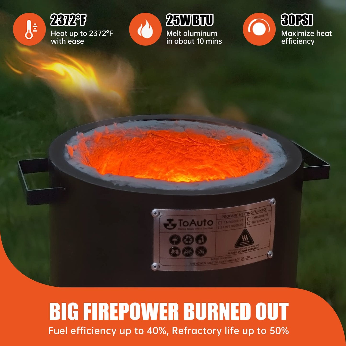 TOAUTO 6KG Upgraded Propane Melting Furnace TMF6000B-V3 Gas Kiln Kit 1300°C /2372°F for Scrap Metal Recycle Gold Silver Copper Aluminum Melting Refining Smelting