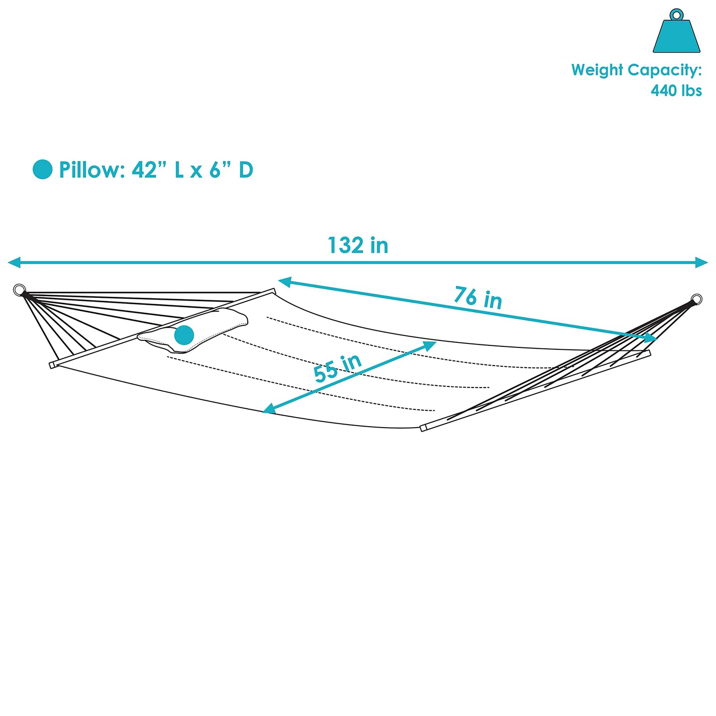Sunnydaze Double Quilted Polyester Hammock with Detachable Pillow - 440-Pound Capacity - Tidal Wave