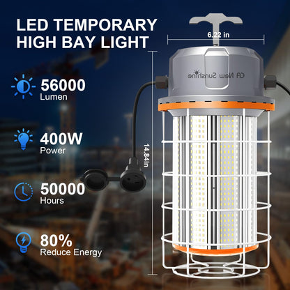 400W LED Temporary Work Light，56000Lumens 5000K Daylight White ON/Off Switch & Hook, IP65 Dust & Waterproof,Portable Hanging Construction Site Light for Jobsite, Warehouse, Workshop, Outdoor Projects