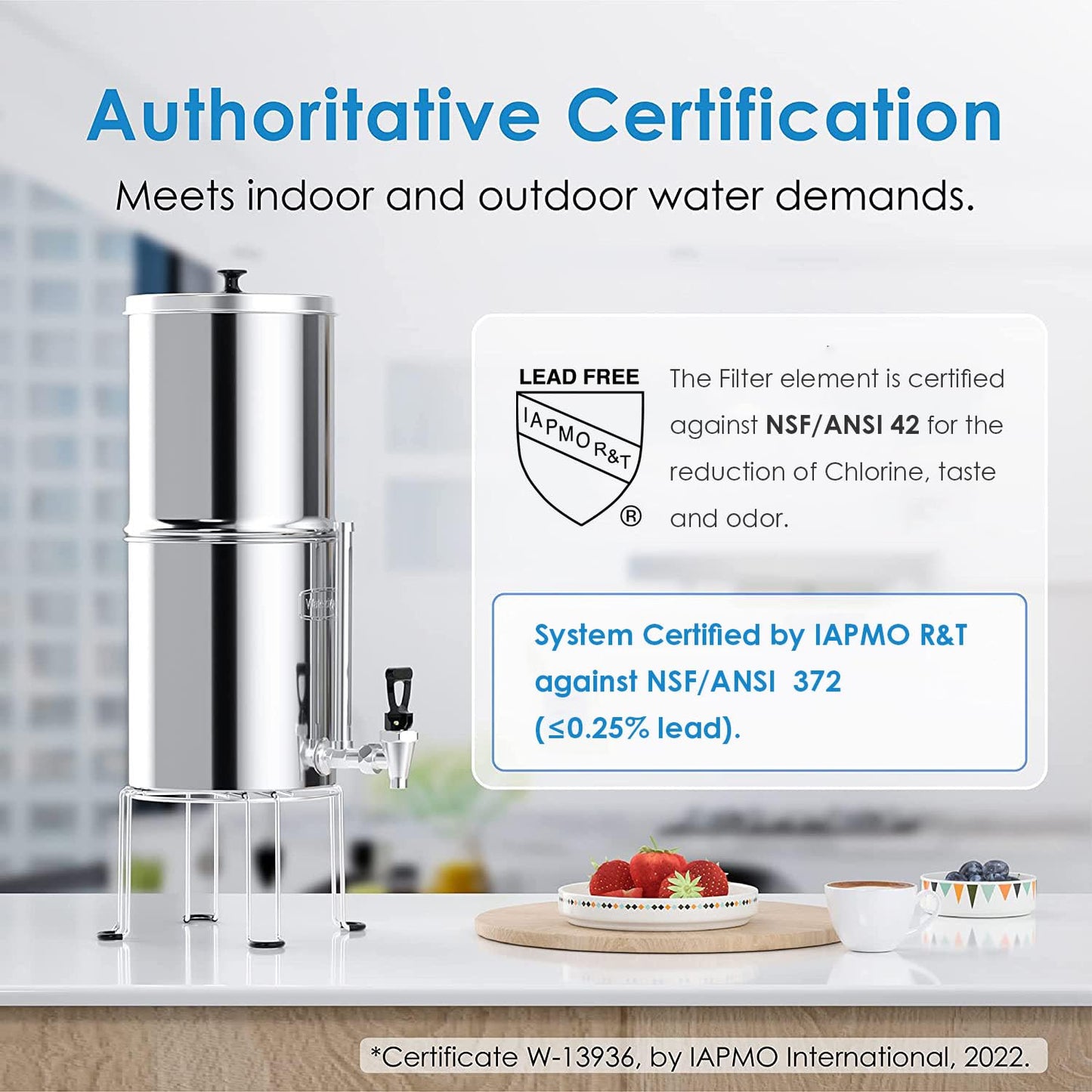 Waterdrop TK-S Gravity Water Filter System, NSF/ANSI 42&372 Standard, Stainless-Steel Water System with 2 Filters, Sight Glass Spigot and Stand, Reduces Chlorine and Lead, 2.25G