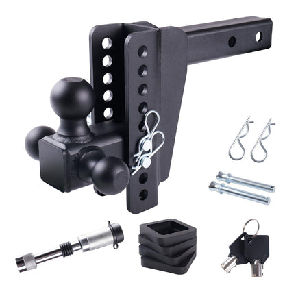 Adjustable Drop Hitch Tri-Ball, 8" Drop/Rise, 18,500 LBS GTW, Fits 2-Inch Receiver, Anti-Theft Locking Pins, Heavy-Duty Trailer Hitch for Trucks