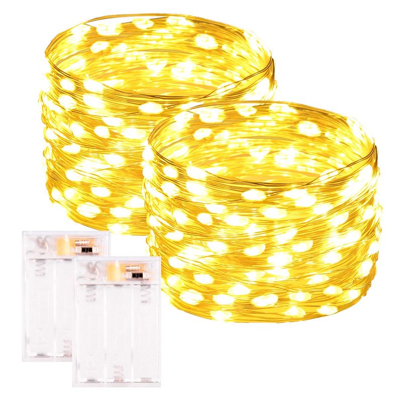 PCORES 2Pack Warm White Fairy Lights Battery Operated with Timer, Waterproof 33FT 100LED String Lights Indoor Outdoor, Copper Wire Fairy Lights for Bedroom, Christmas, Parties, Wedding