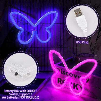 BRIGHTDECK 3 Pcs Butterfly Neon Signs, Neon Light for Bedroom, USB or 3-AA Battery Powered LED Wall Décor for Valentines Day Birthday Gift, Wedding, Party, Home Decor (Pink, Purple, Warm white)