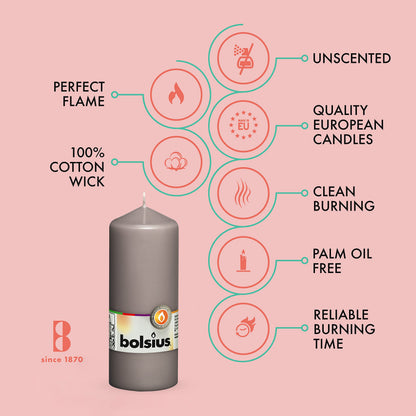 BOLSIUS 10 Grey Pillar Candles - 2.25 x 6 Inches - Premium European Quality - Individually Wrapped - 42 Burn Hours - Dripless Smokeless Unscented Dinner, Wedding, Party, & Restaurant Gray Candles