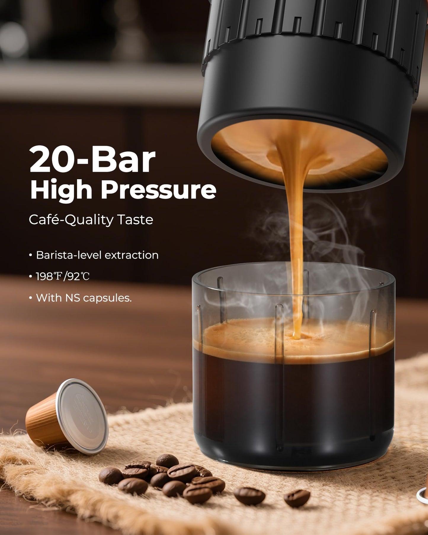 COTGCO Portable Espresso Coffee Maker, Travel Coffee Maker for Camping, 20 Bar Self‑Heating Rechargeable with USB-C, with NS Capsule for Car/Travel/Camping