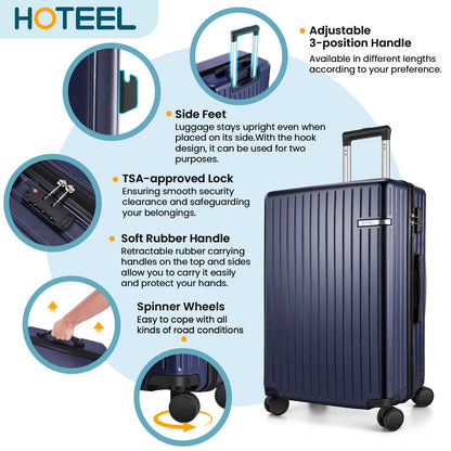 HOTEEL 5 Piece Luggage Set (4-YEAR WARRANTY) ABS+PC Hardshell Carry on Suitcase with Spinner Wheels & TSA Lock for Men Women, Rolling Suit Case for Plane, Travel, Business, Royal Blue (20/24/28/DB/TB)
